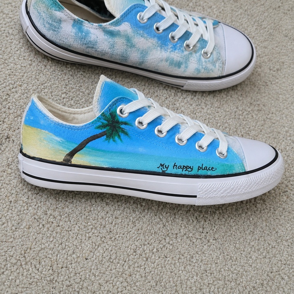 Koko Art London Hand Painted Tropical Palm Tree Canvas Sneakers EU 42 Custom